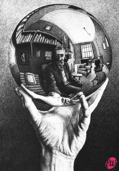 mano con sfera escher