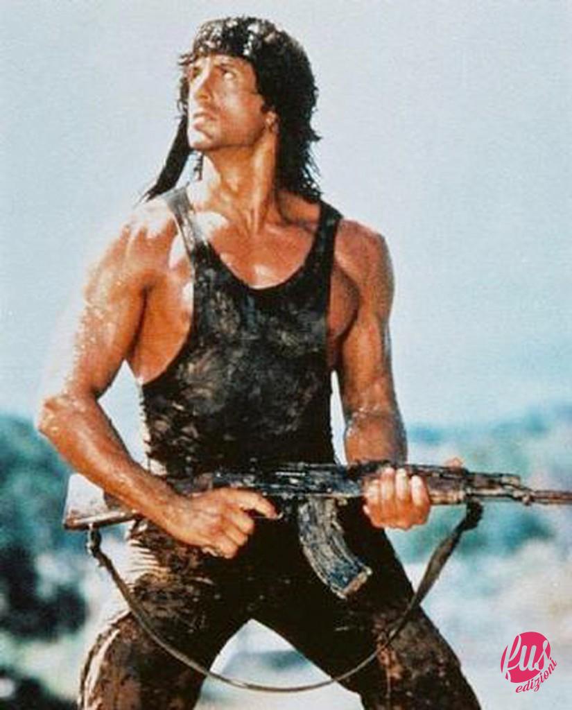 Rambo (Sylvester Stallone) with AK 47 assault rifle.
