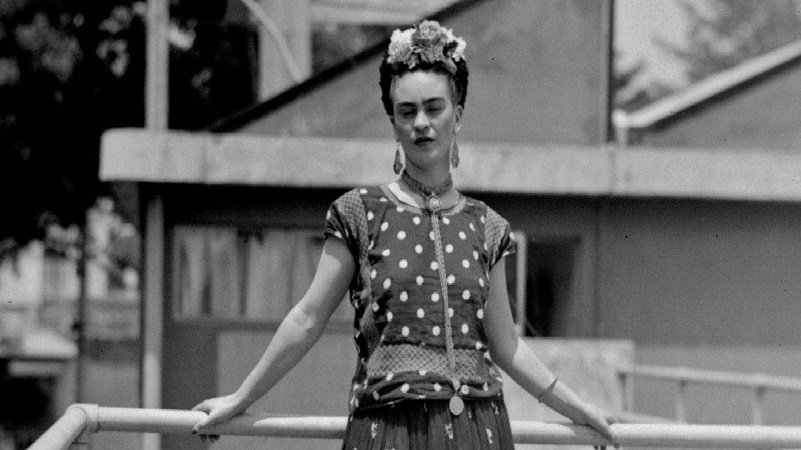 FILE - In this April 14, 1939 file photo, painter Frida Kahlo poses at her home in Mexico City. The Frida Kahlo Museum in Mexico City presented a multimedia guide that will provide visitors with a greater amount of information about the iconic Mexican painter, as they view her work, Wednesday, April 9, 2014. (AP Photo/File)